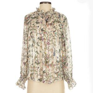 H&M Women's Blouse Bird Print Ruffle